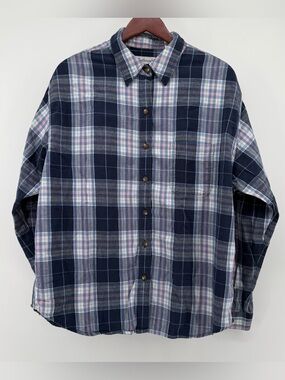 Westbound‎ XL Women’s Blue White Pink Plaid Long Sleeve Button Up Blouse Casual
